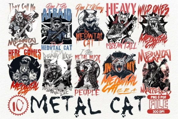 Metal Cat T-Shirt Design Bundle: Premium Creative Assets