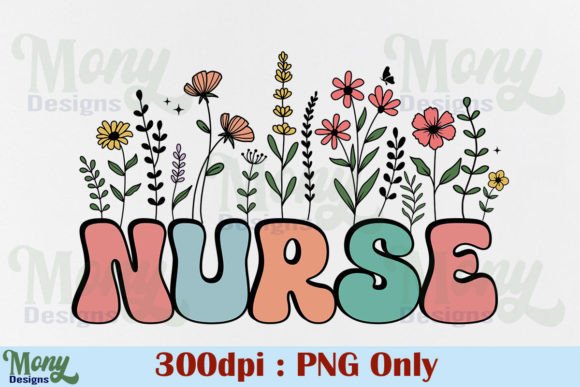 Retro Nurse PNG, Floral Flower Design: A Creative Asset